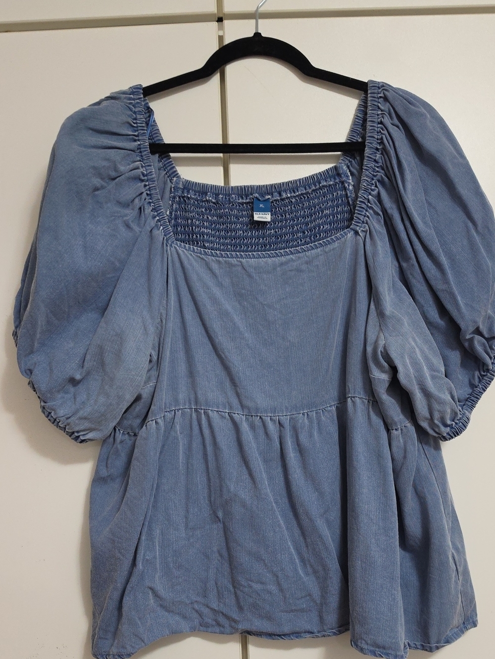 Old Navy Light Blue Smocked Square-Neck Puff Sleeve Tunic